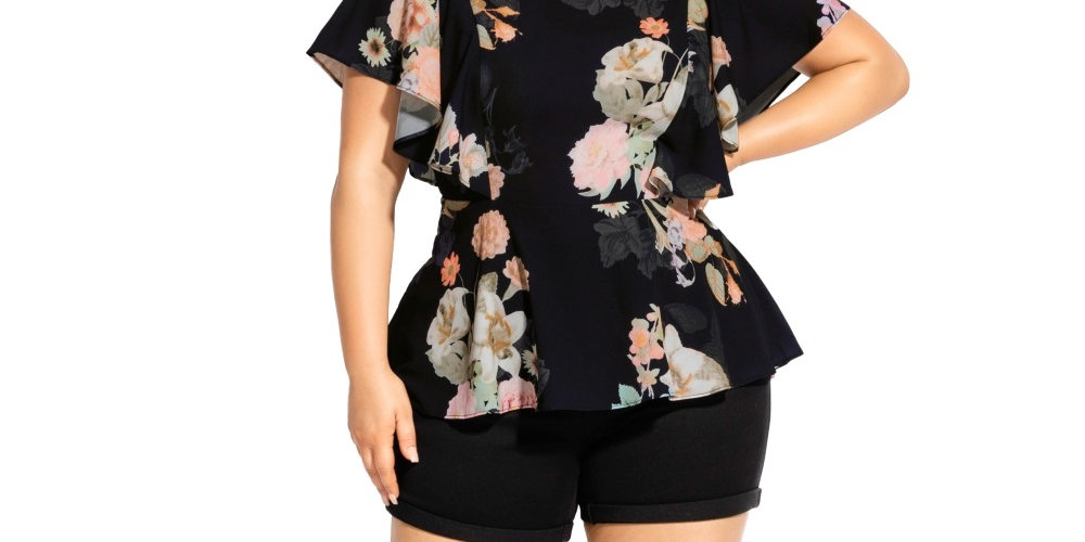 City Chic Women's Trendy Plus Mid Summer Top Black Size Petite Small