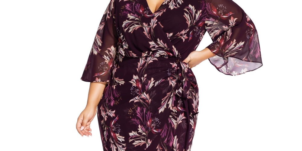 City Chic Women's Plus Floral Faux Wrap Dress Purple Size 14W