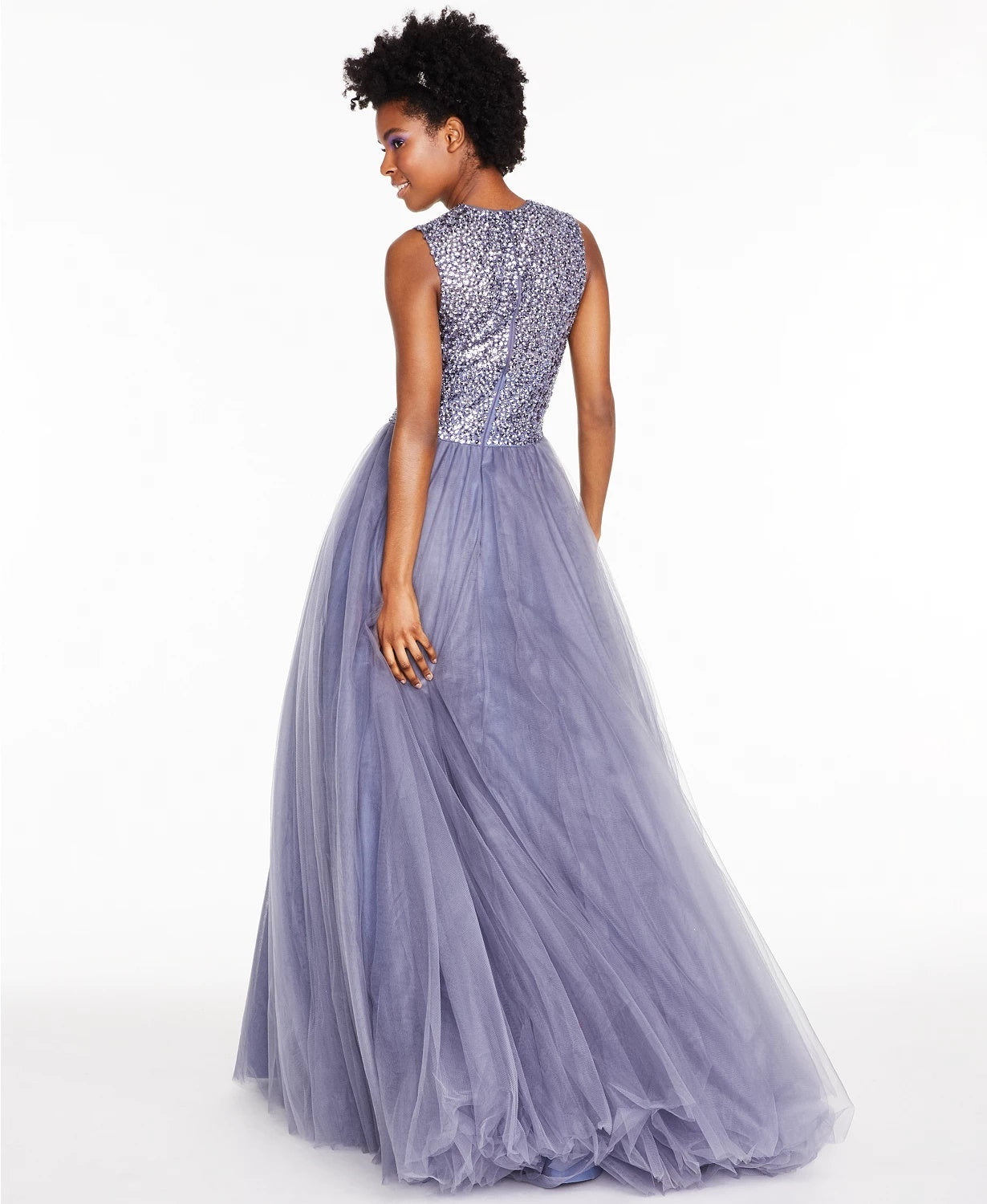 Glamour By Terani Juniors' Beaded Tulle Gown Purple Size 12