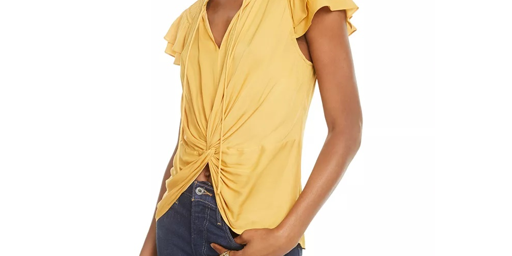 Current Air Women's Twist-Front Blouse Med Yellow Size Extra Small