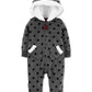 Carter's Baby Girls Hooded Faux-Fur-Trim Fleece Coverall Gray Size 24M