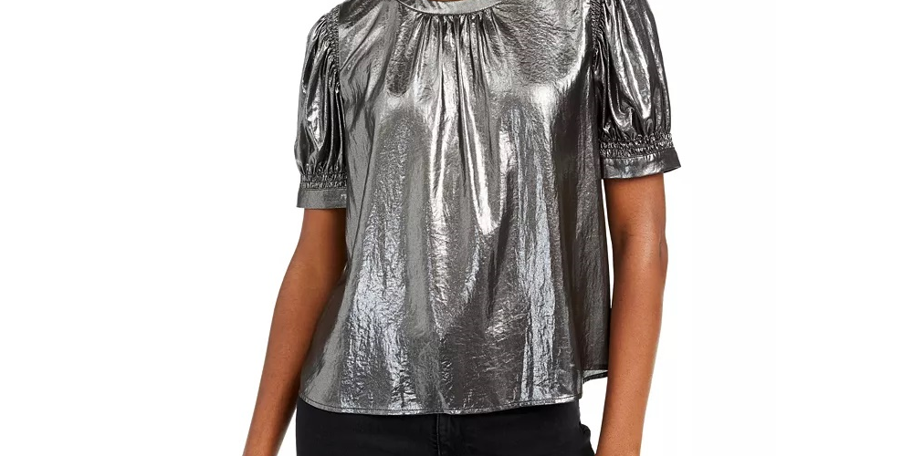 Current Air Women's Shirred Blouse Silver Size Medium