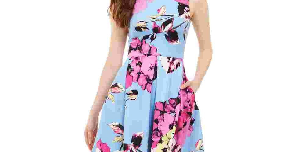 Taylor Women's Floral Scuba Fit & Flare Dress Navy Size Medium Regular