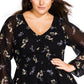 City Chic Women's Trendy Plus Size Gental Floral-Print Peplum Top Black Size 24W