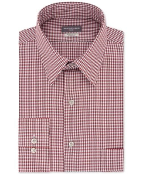 Van Heusen Men's Classic/Regular-Fit Performance Stretch Wrinkle-Free Flex-Collar Check Dress Shirt Red Size 18.5X34-35