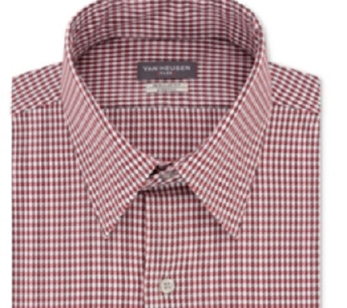 Van Heusen Men's Classic/Regular-Fit Performance Stretch Wrinkle-Free Flex-Collar Check Dress Shirt Red Size 18.5X34-35