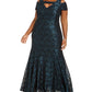 Nightway Women's Embroidered Glitter Cap Sleeve Keyhole Maxi Drop Waist Evening Dress Green Size 16W