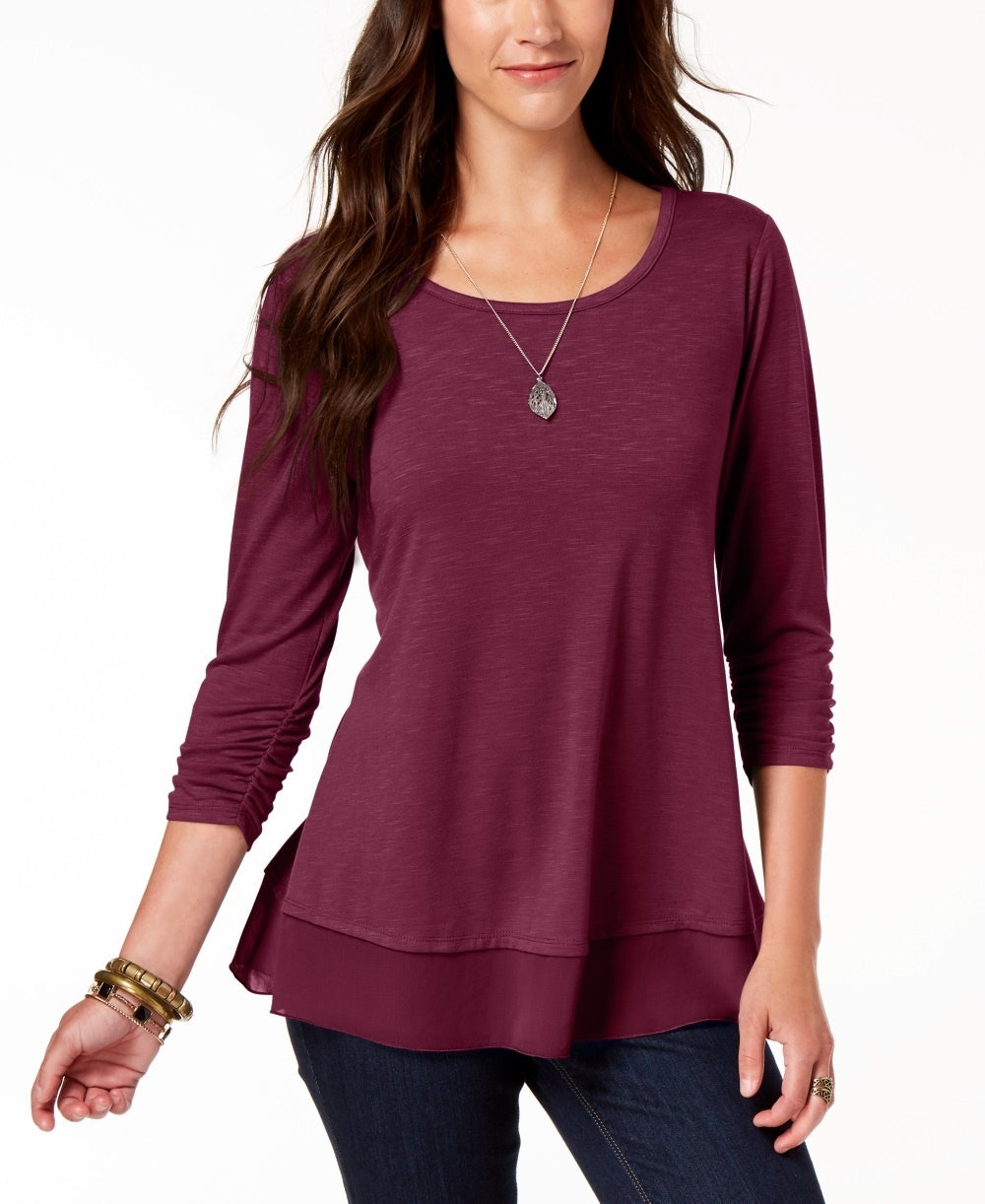 Style & Co Women's Chiffon Hem Top Purple Size Medium