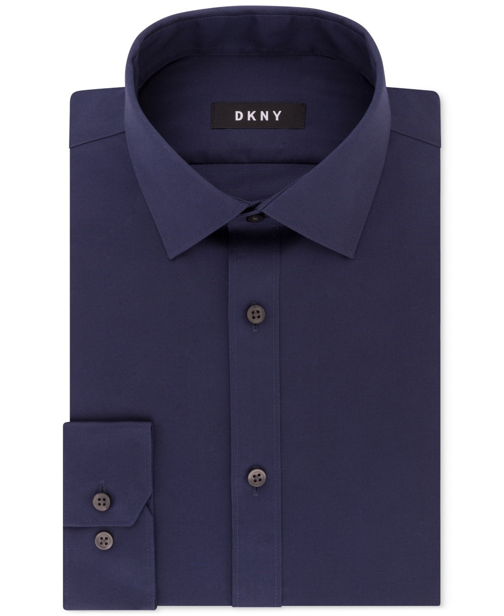 DKNY पुरुषों के लिए स्लिम-फिट स्ट्रेच सॉलिड ड्रेस शर्ट नेवी साइज़ 34-35