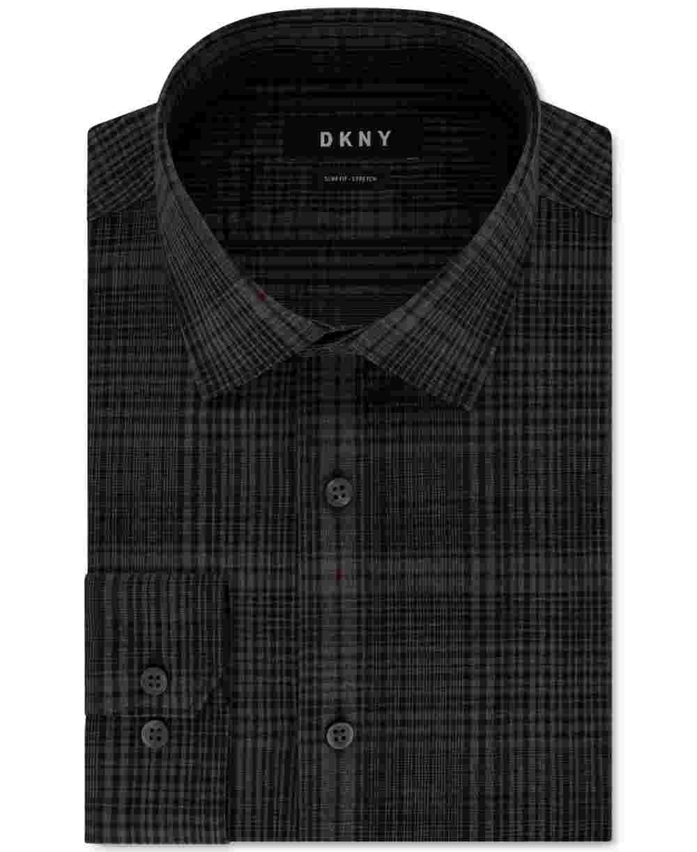 DKNY पुरुषों की प्लेड कॉलर वाली वर्क ड्रेस शर्ट ग्रे साइज़ 15X32X33