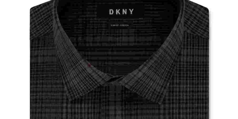 DKNY पुरुषों की प्लेड कॉलर वाली वर्क ड्रेस शर्ट ग्रे साइज़ 15X32X33