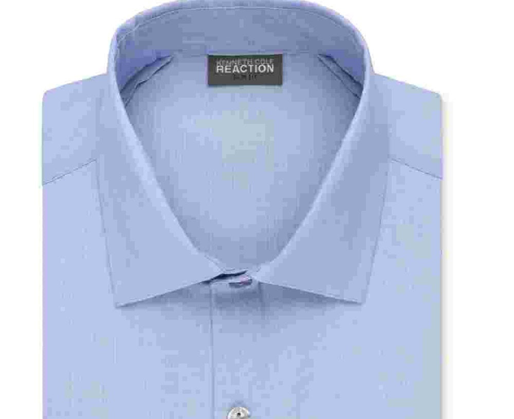 Kenneth Cole Reaction Mens Fitted Button-Down Dress Shirt Blue Size 14.5X32-33