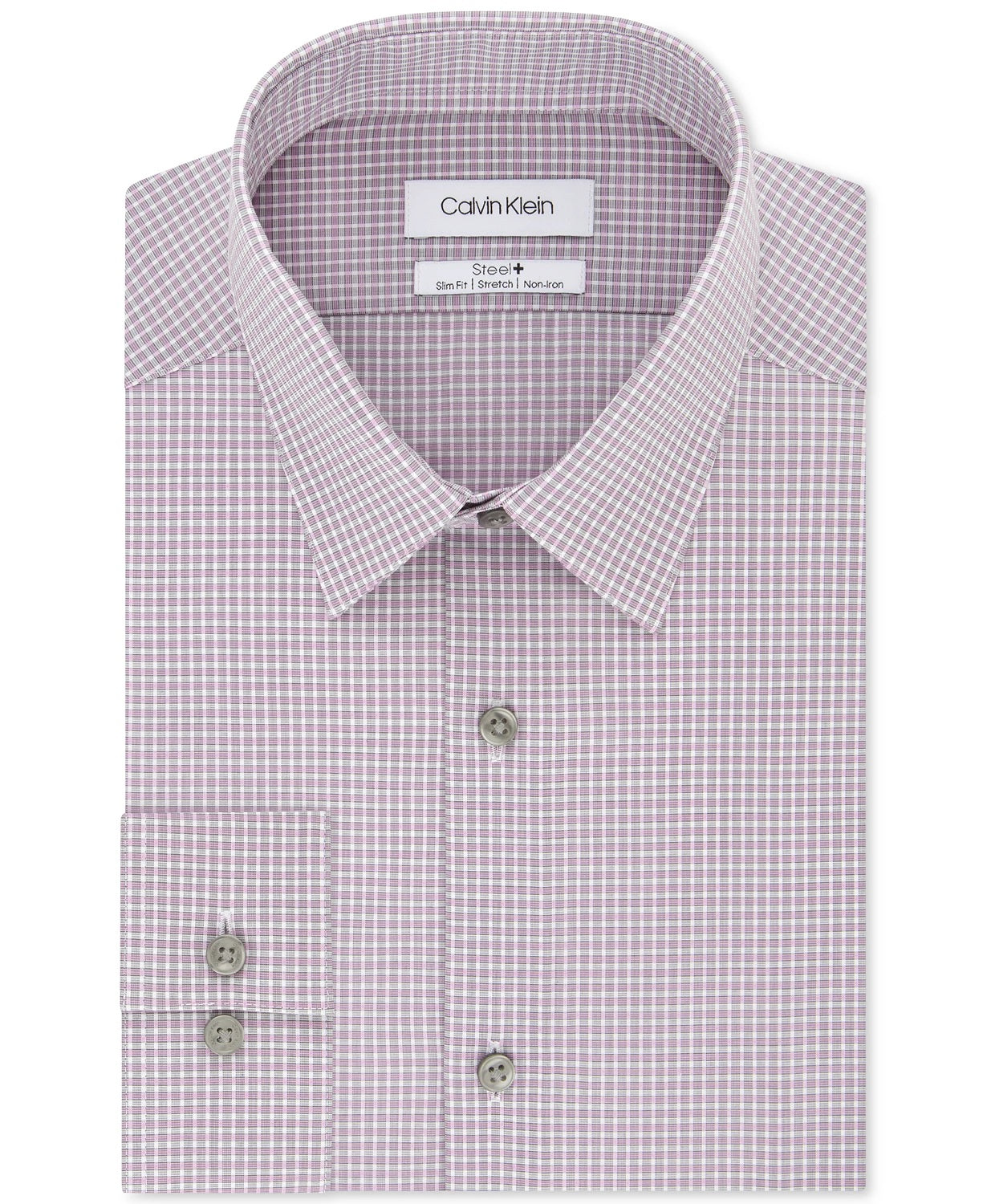 Calvin Klein Men's Steel Slim-Fit Non-Iron Performance Stretch Check Dress Shirt Pink Size 15X34-35
