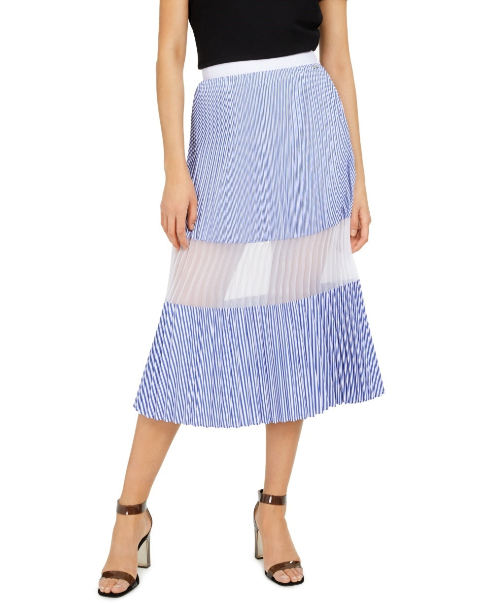 Armani Exchange Women's Pleated Mesh Panel Skirt Blue Size 12