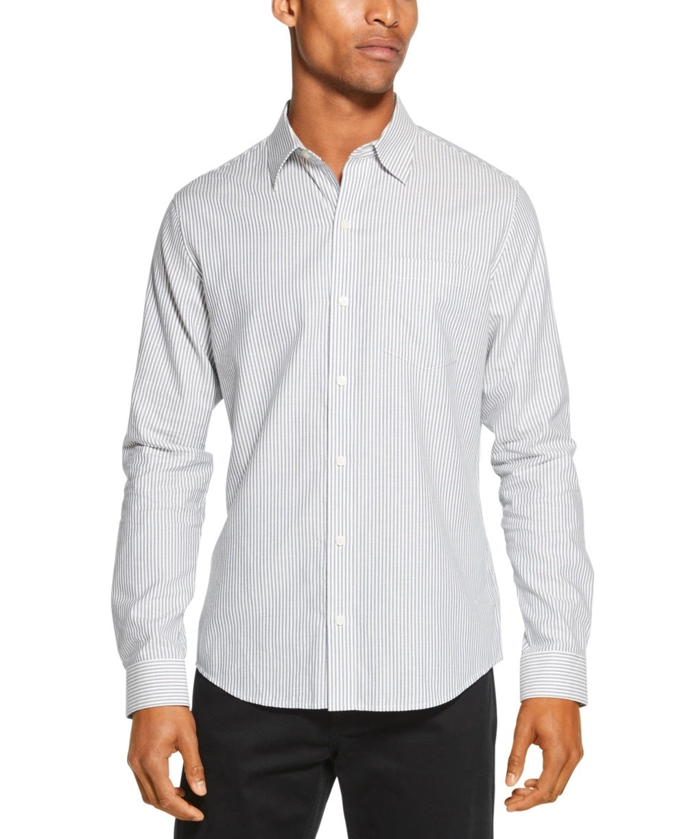DKNY Men's Regular Fit Stretch Stripe Shirt White Size Small