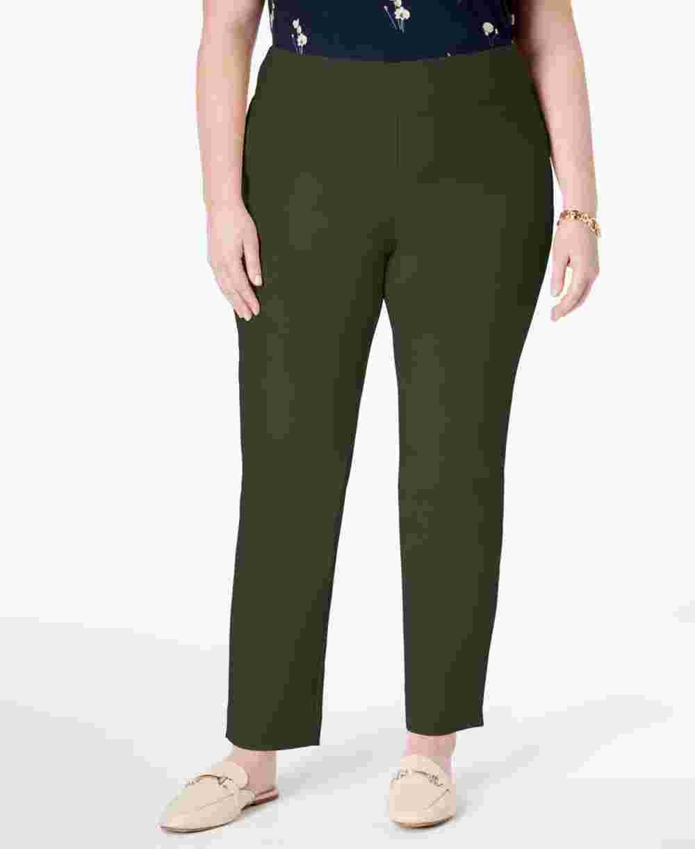 Charter Club Women's Cambridge Tummy Control Pull On Pants Green Size Petite Small