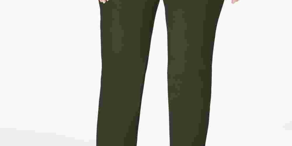 Charter Club Women's Cambridge Tummy Control Pull On Pants Green Size Petite Small