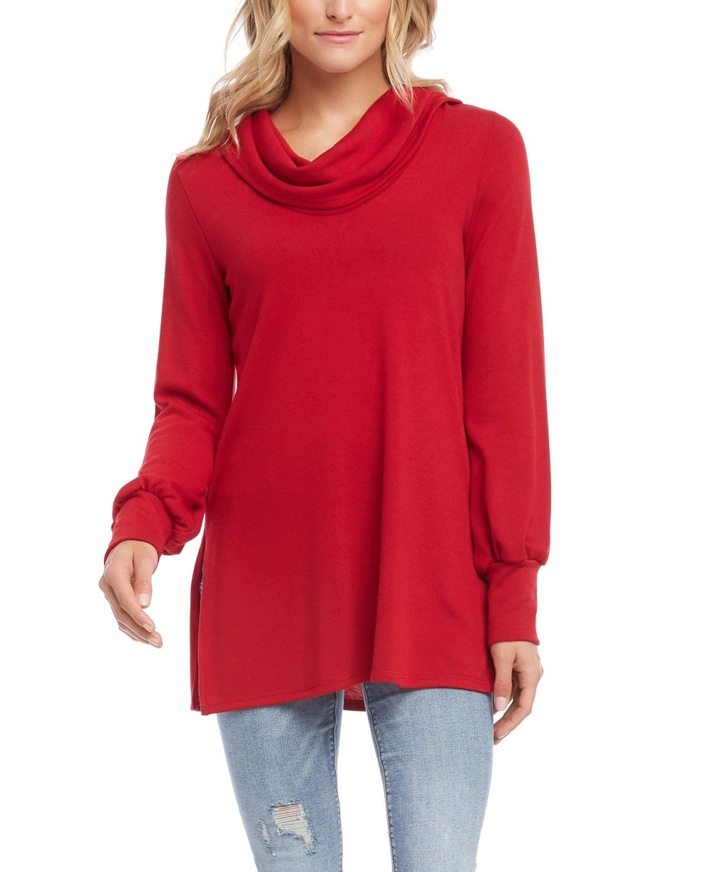 Karen Kane Women's Cowl Neck Side Slit Turtleneck Sweater Red Size X-Large