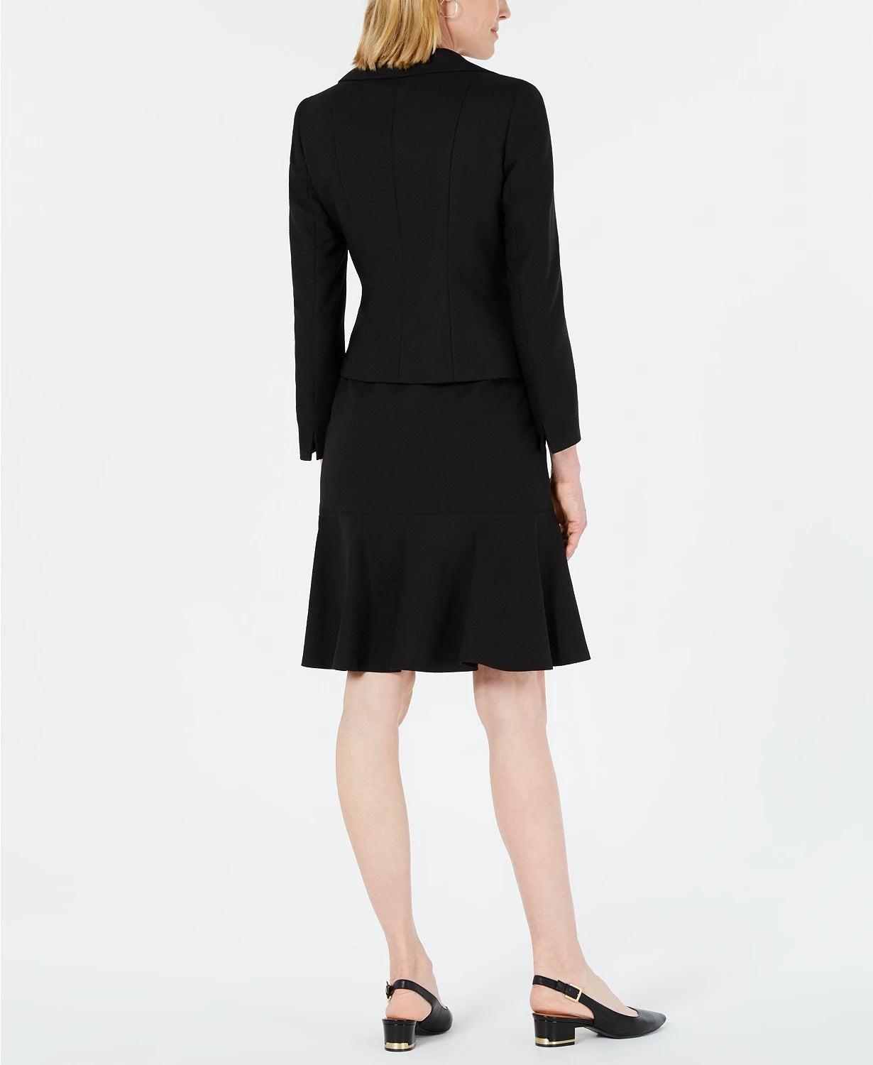 Le Suit Women's Three Button Diamond Jacquard Skirt Suit Black Size 8
