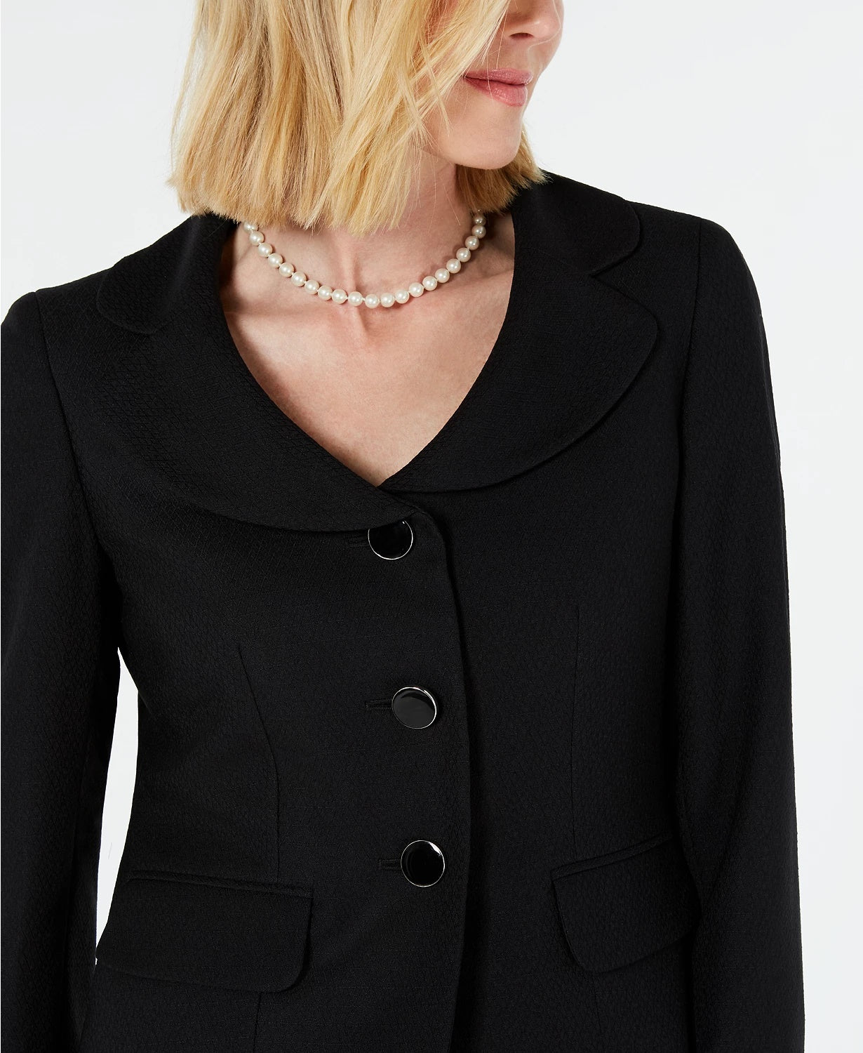 Le Suit Women's Three Button Diamond Jacquard Skirt Suit Black Size 8