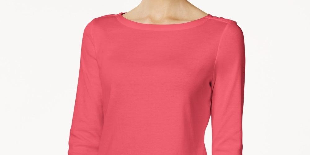 Charter Club Women's Pima Cotton Boat Neck Button Shoulder Top Red Size X-Large