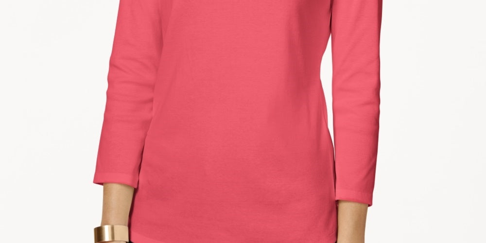 Charter Club Women's Pima Cotton Boat Neck Button Shoulder Top Red Size X-Large