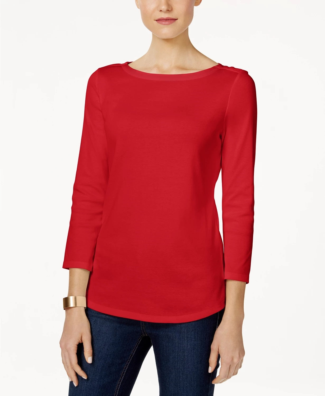 Charter Club Women's Pima Cotton Button-Shoulder Top Red Size Petite Small