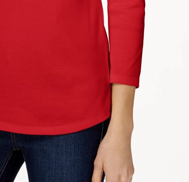 Charter Club Women's Pima Cotton Button-Shoulder Top Red Size Petite Small