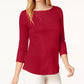 Charter Club Women's Pima Cotton Boat Neck Button Shoulder Top Red Size Small