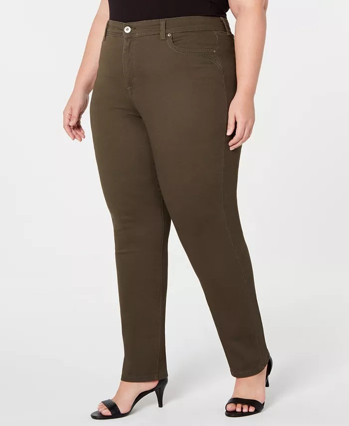 Style & Co Women's Plus Size Tummy-Control Straight-Leg Jeans Green Size Petite Small