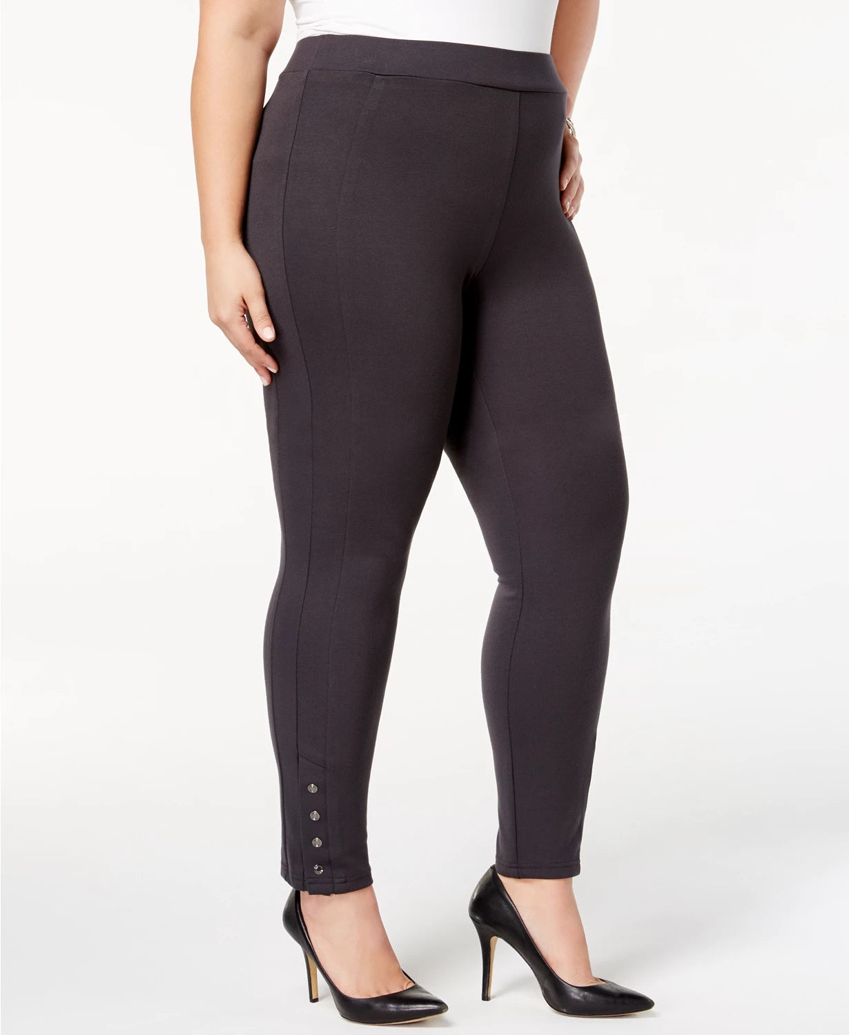 Style & Co Women's Plus Size Ponté Knit Snap-Bottom Leggings Dark Gray Size Petite Small