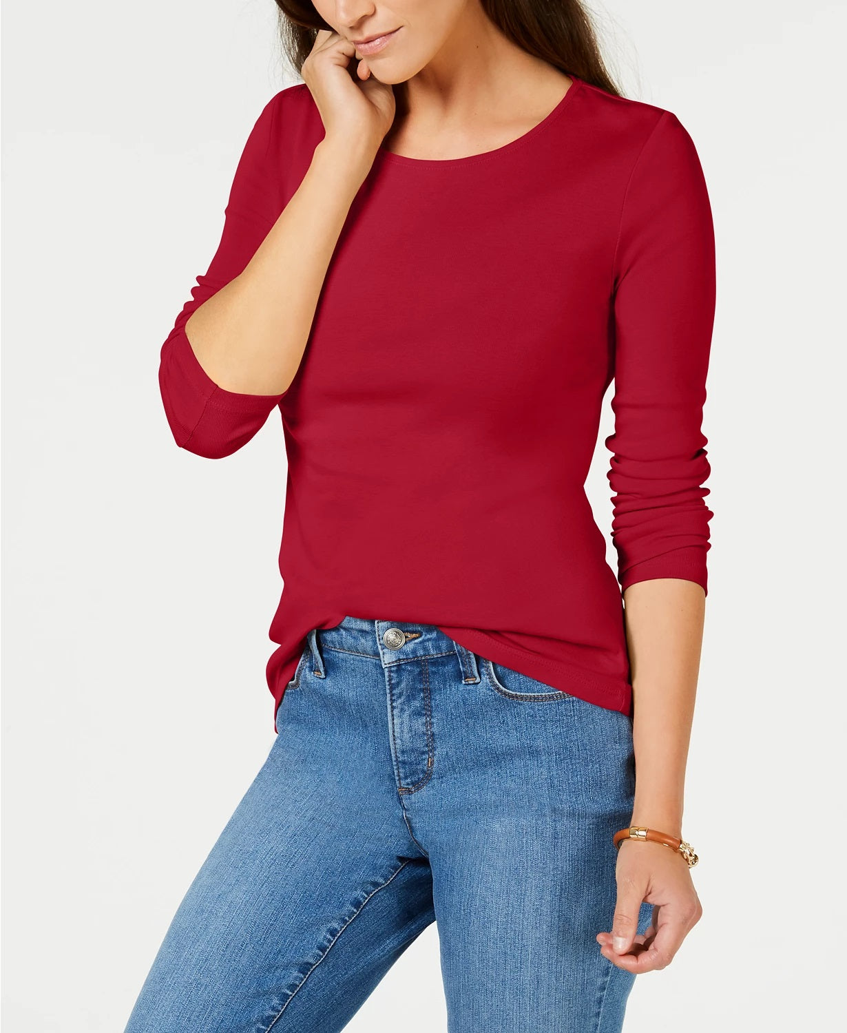 Charter Club Women's Pima Cotton Long-Sleeve Top Red Size X-Small