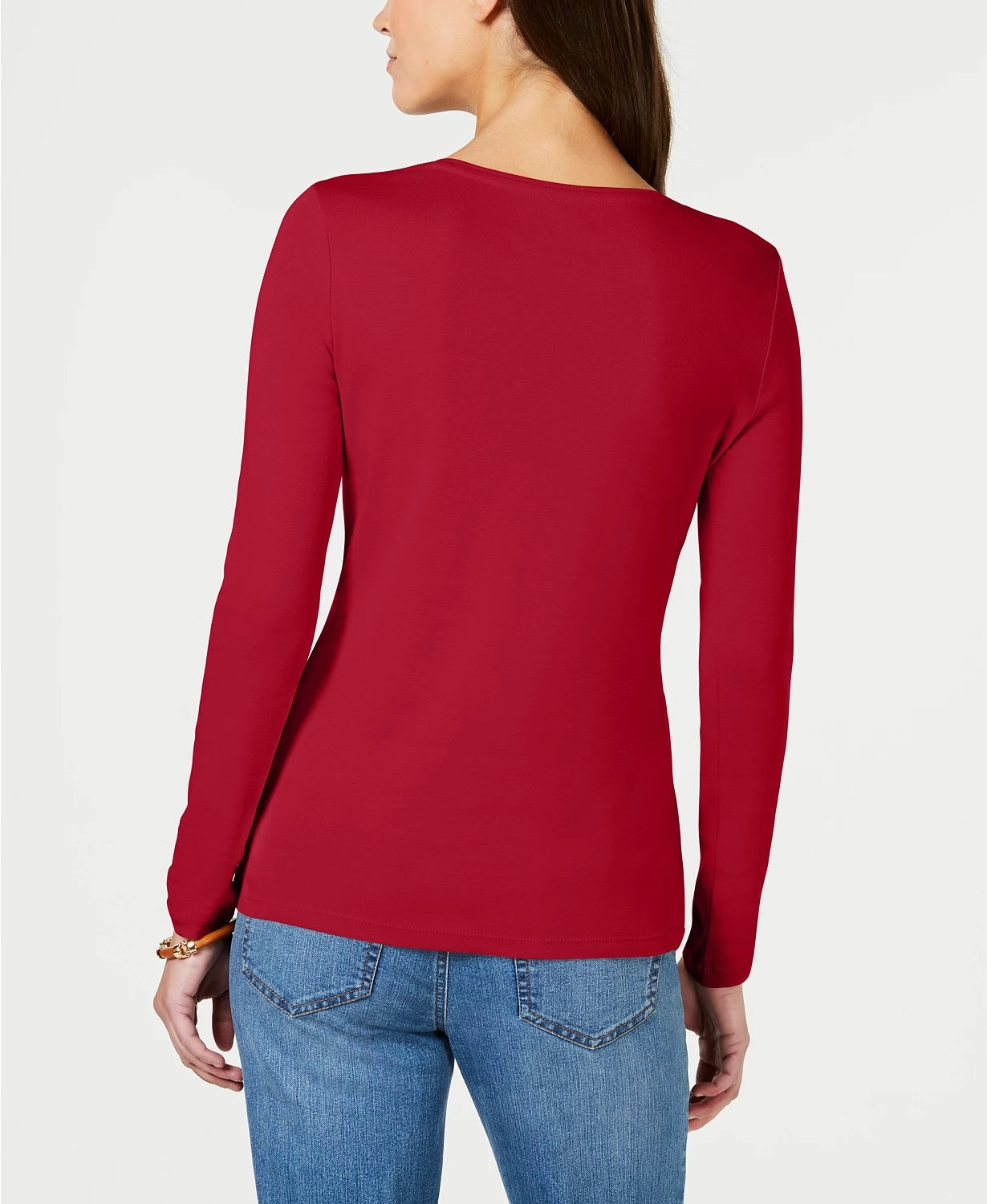 Charter Club Women's Pima Cotton Long-Sleeve Top Red Size X-Small