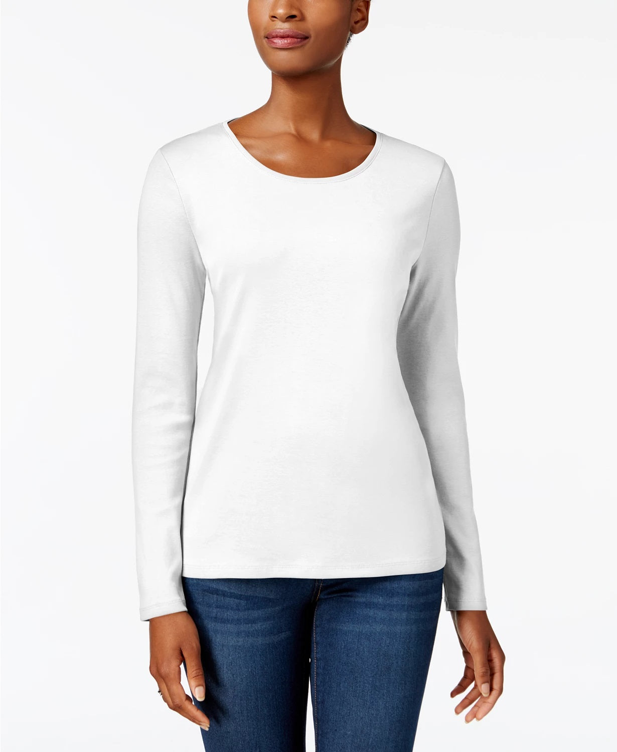 Charter Club Women's Pima Cotton Long Sleeve Top White Size Small