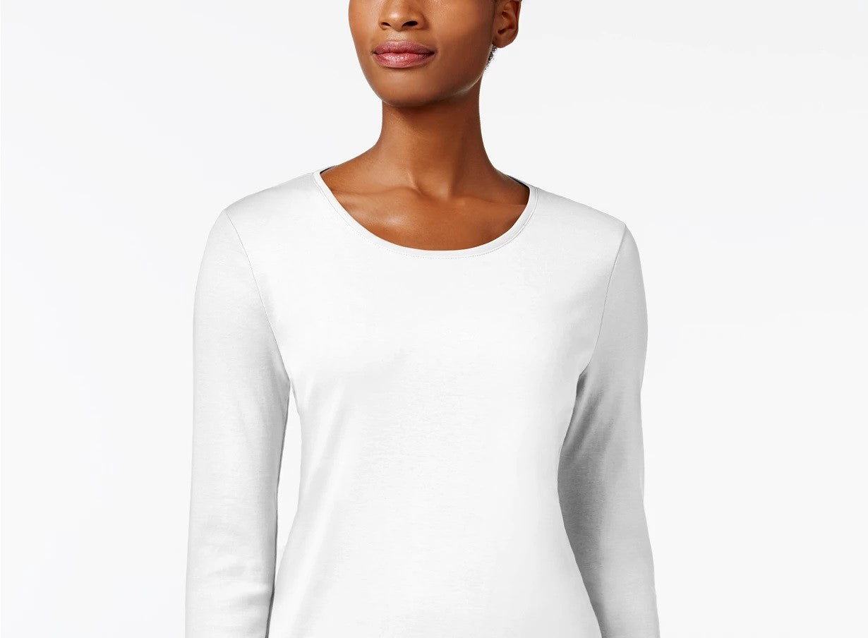 Charter Club Women's Pima Cotton Long Sleeve Top White Size Small
