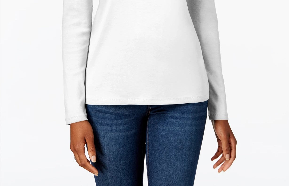 Charter Club Women's Pima Cotton Long Sleeve Top White Size Small