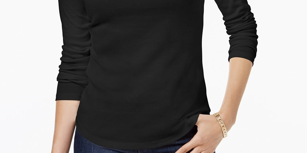 Charter Club Women's Cotton Mock-Neck Top Black Size Small