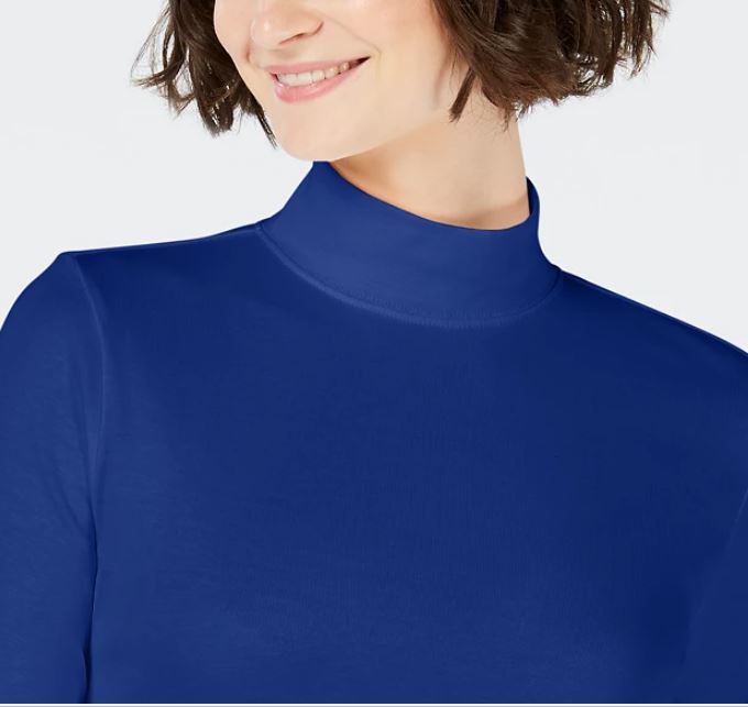 Charter Club Women's Cotton Mock Neck Top Blue Size X-Large