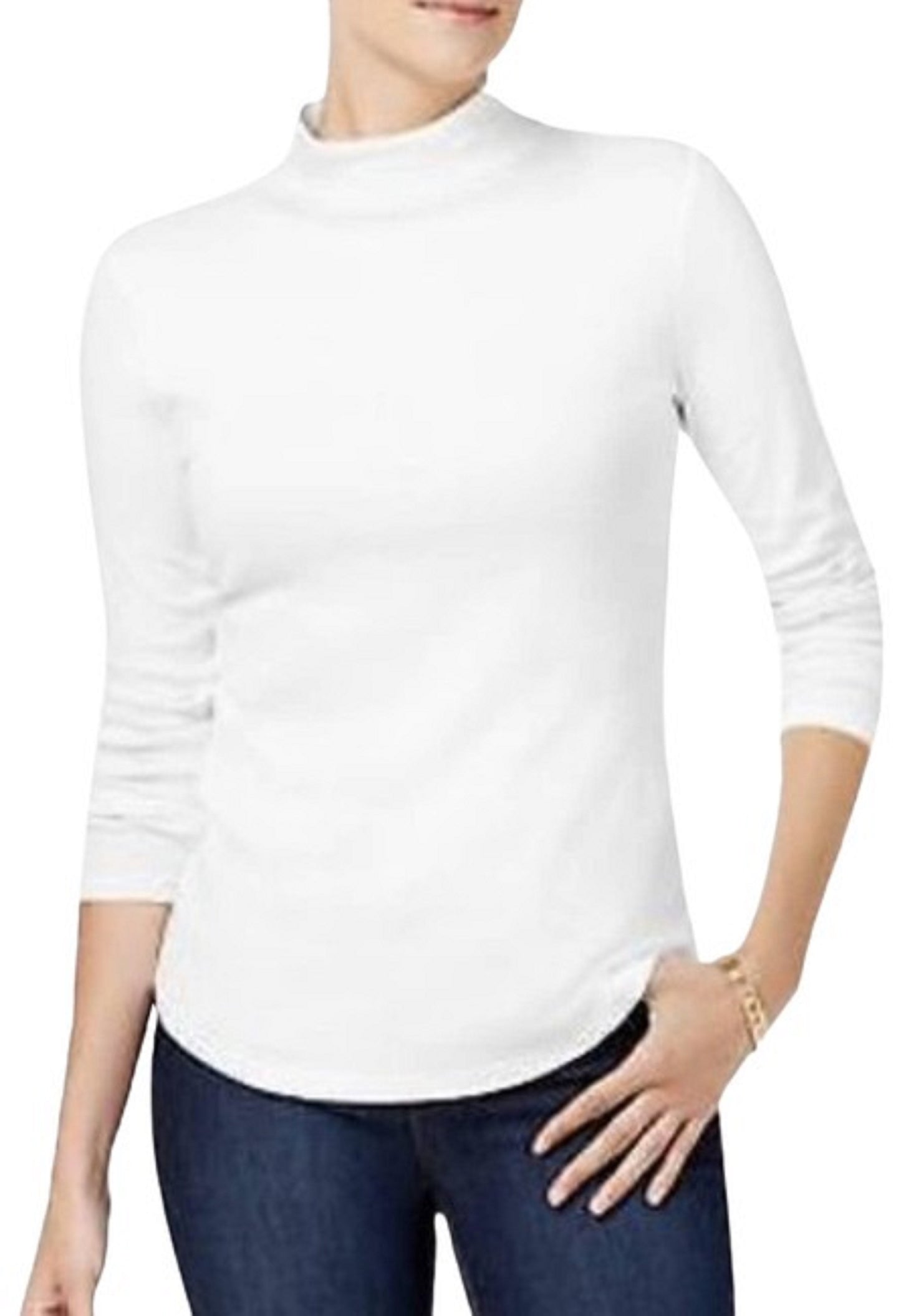 Charter Club Women's Cotton Mock-Neck Top White Size Medium