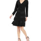 R & M Richards Women's Black Long Sleeve V Neck Knee Length Fit + Flare Dress Black Size 10 Petite