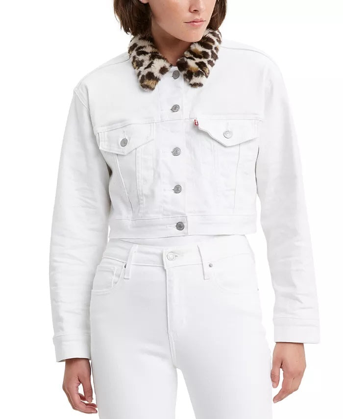 Levi's Women's Limited Cropped Denim Trucker Jacket White Size Medium