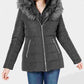 Maralyn & Me Women's Faux Fur Trim Hooded Puffer Jacket Long Sleeve Grey Size Medium