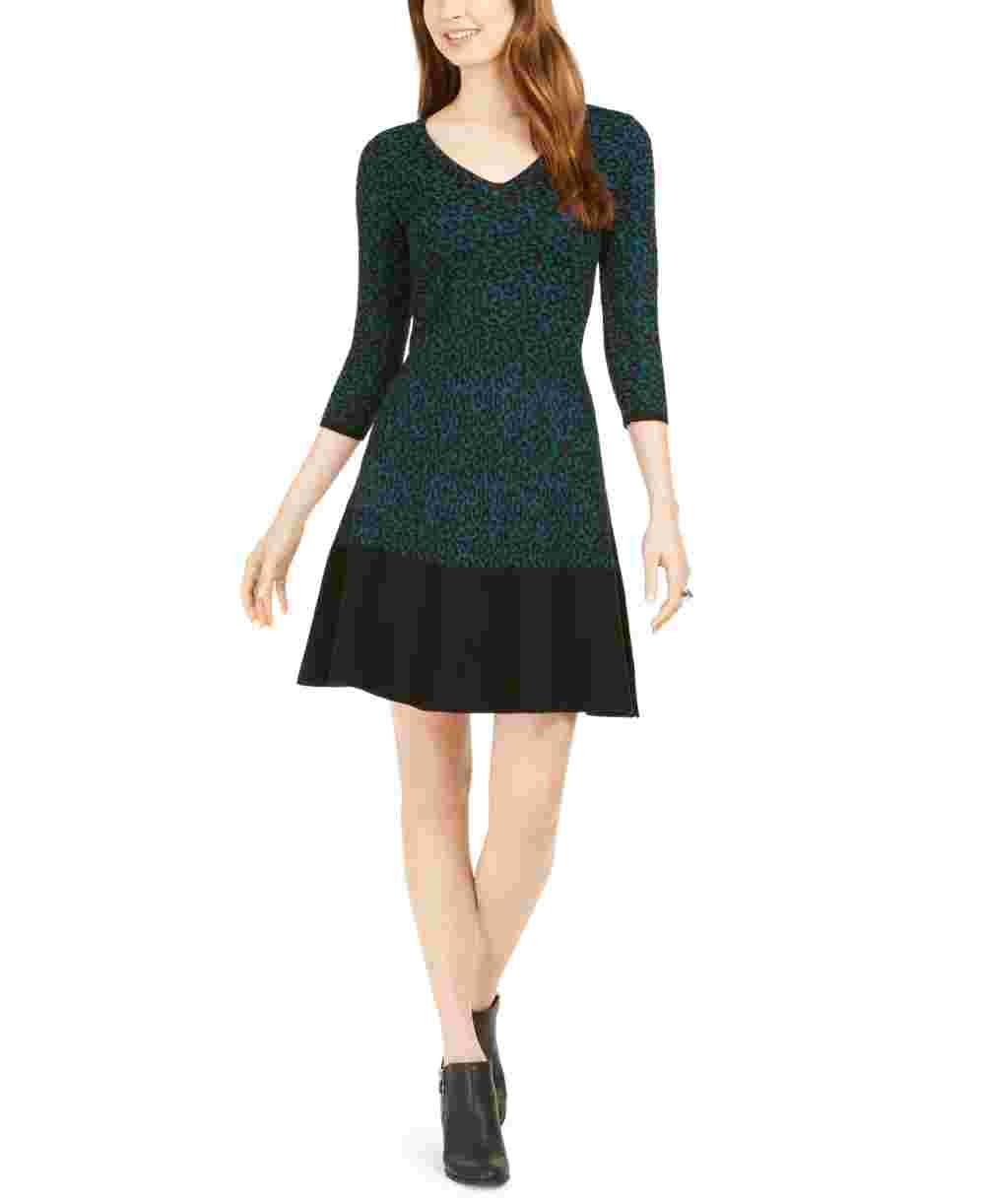 Taylor Women's Animal-Print Sweater Dress Green Size Small