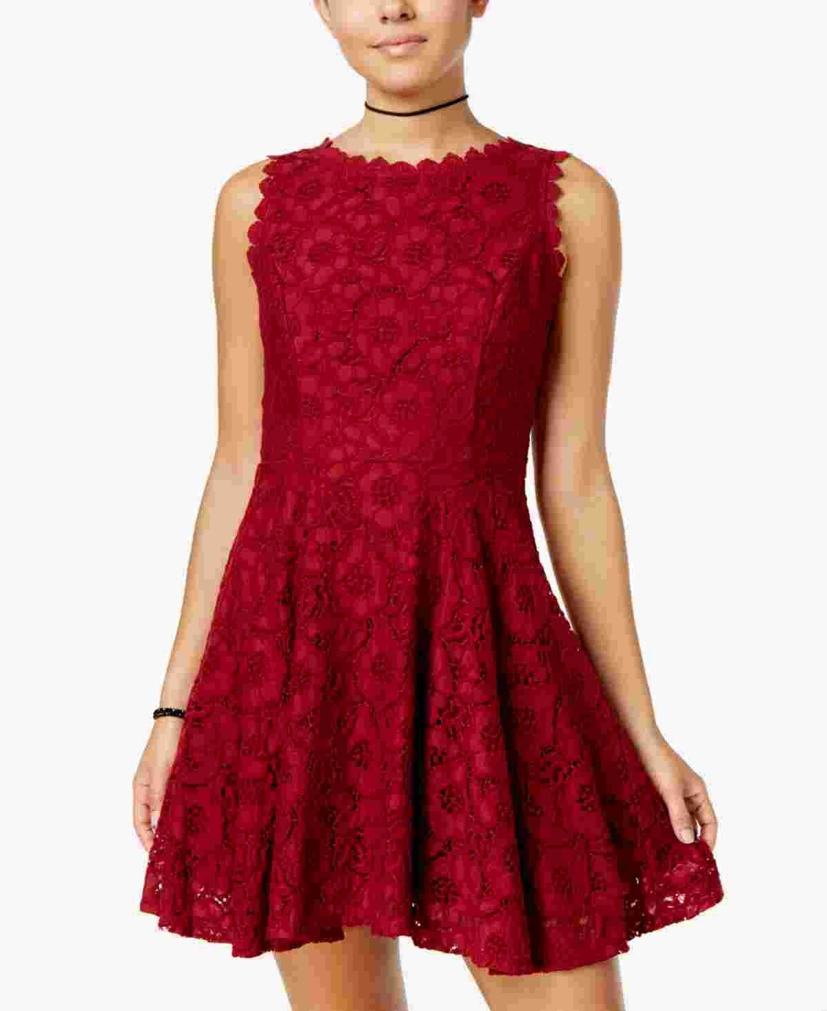 City Studios Juniors' Lace Fit & Flare Dress Dark Purple Size 1
