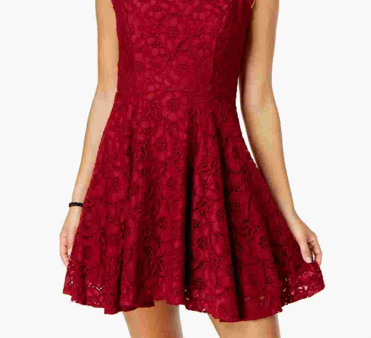 City Studios Juniors' Lace Fit & Flare Dress Dark Purple Size 1