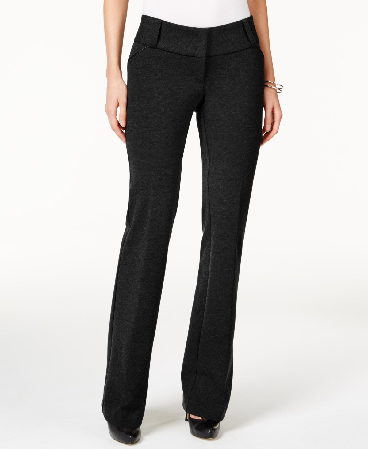 Alfani Women's Faux Leather Trim Wide Leg Trousers Black Size 8 Petite