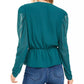 LEYDEN Women's Puff Sleeve Tie-Front Top Dark Blue Size Medium