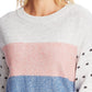 CeCe Women's Marled Stripe & Bobble Stitch Sweater Beige Charcoal Size Large
