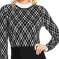 Cece Women’s Ruffled Collar Jacquard Fit & Flare Sweater Dress Black Size Large