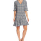 CeCe Women's Plaid V-Neck Flounce Dress Gray Size 10